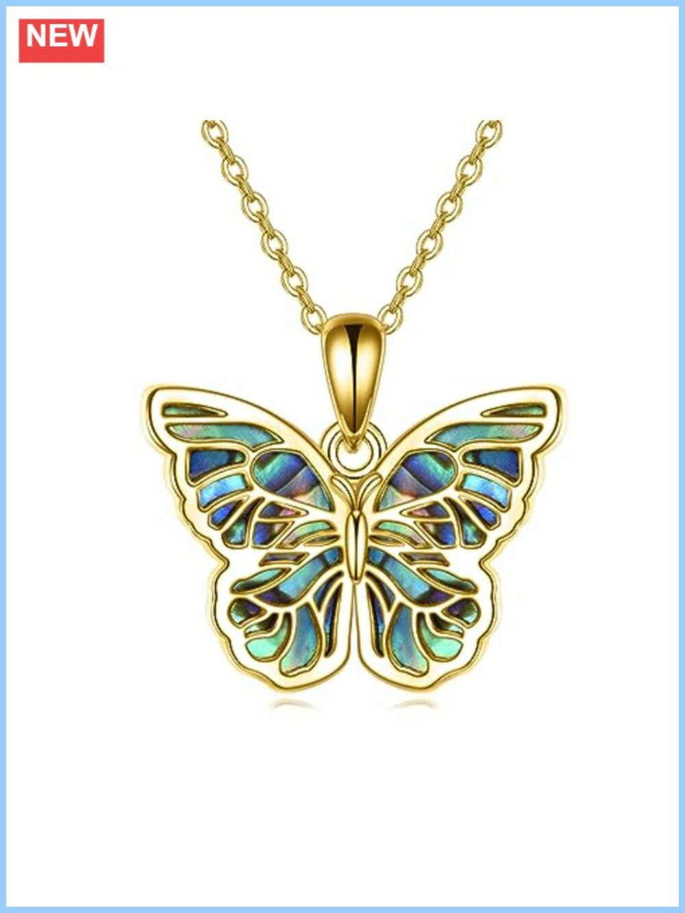Sterling Silver Butterfly Pendant Necklace Abalone Shell 18+2" Chain Gift